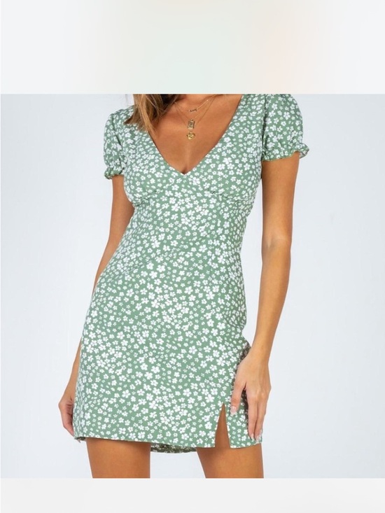 Princess Polly Dresses & Skirts - Princess Polly Green Floral V-Neck Mini Dress